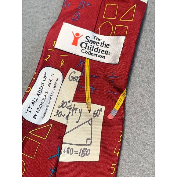 Save the Children Collection Math Themed Silk Tie Red Educational Geometry Desig - Picture 3 of 5